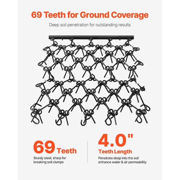 SKYSHALO Drag Harrow, 4x4ft. 4in. Heavy-Duty Chain Harrow with 69