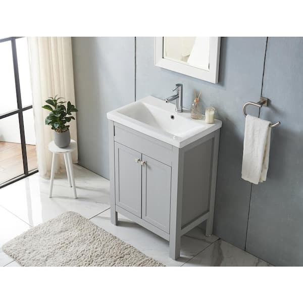 VAPSINT 24 in. W x 15 in. D x 32 in. H Single Bath Vanity in Pearl