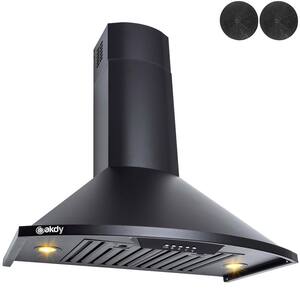 30 in. 343 CFM Convertible Wall Mount Kitchen Range Hood with Carbon Filters and LEDs in Black Painted Stainless Steel