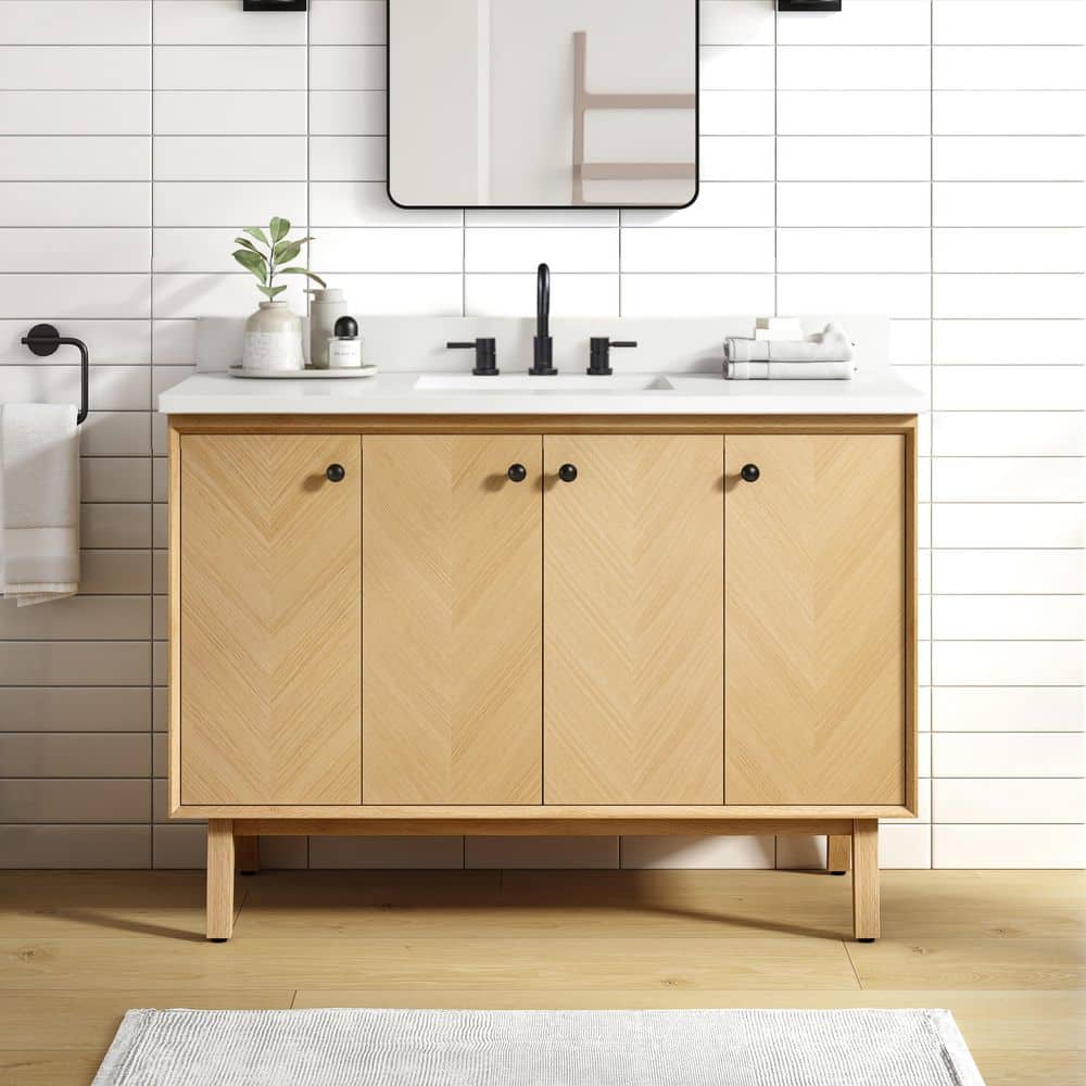 Adele 49 in. Single Sink Natural Oak Bath Vanity with White Engineered Stone Top price history on PriceWatchPro