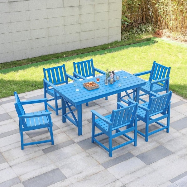 【re:z BLUE】SPICULE DIA SET CikaCika HDPE 7-Piece Plastic Rectangle Table Standard Height