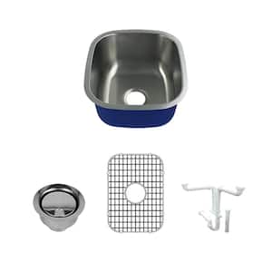 Meridian All-In-One Undermount Stainless Steel 16.5 in. Single Bowl Kitchen Sink in Brushed Stainless Steel
