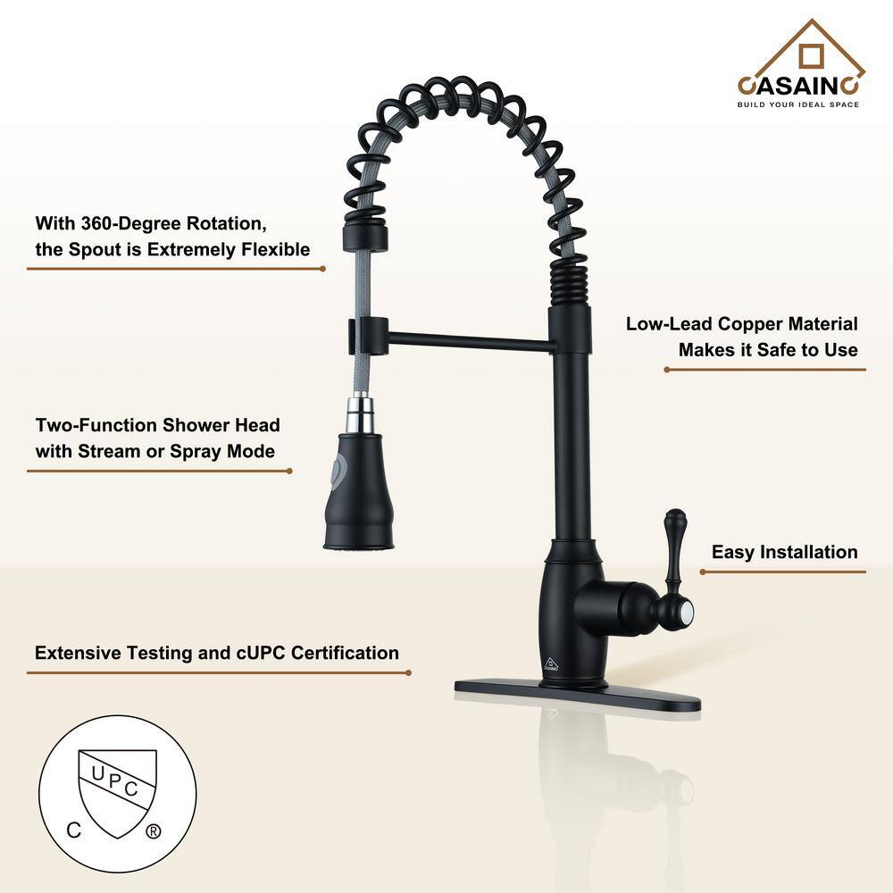 Matte Black Single-Handle Spring Pull-Down Kitchen Faucet