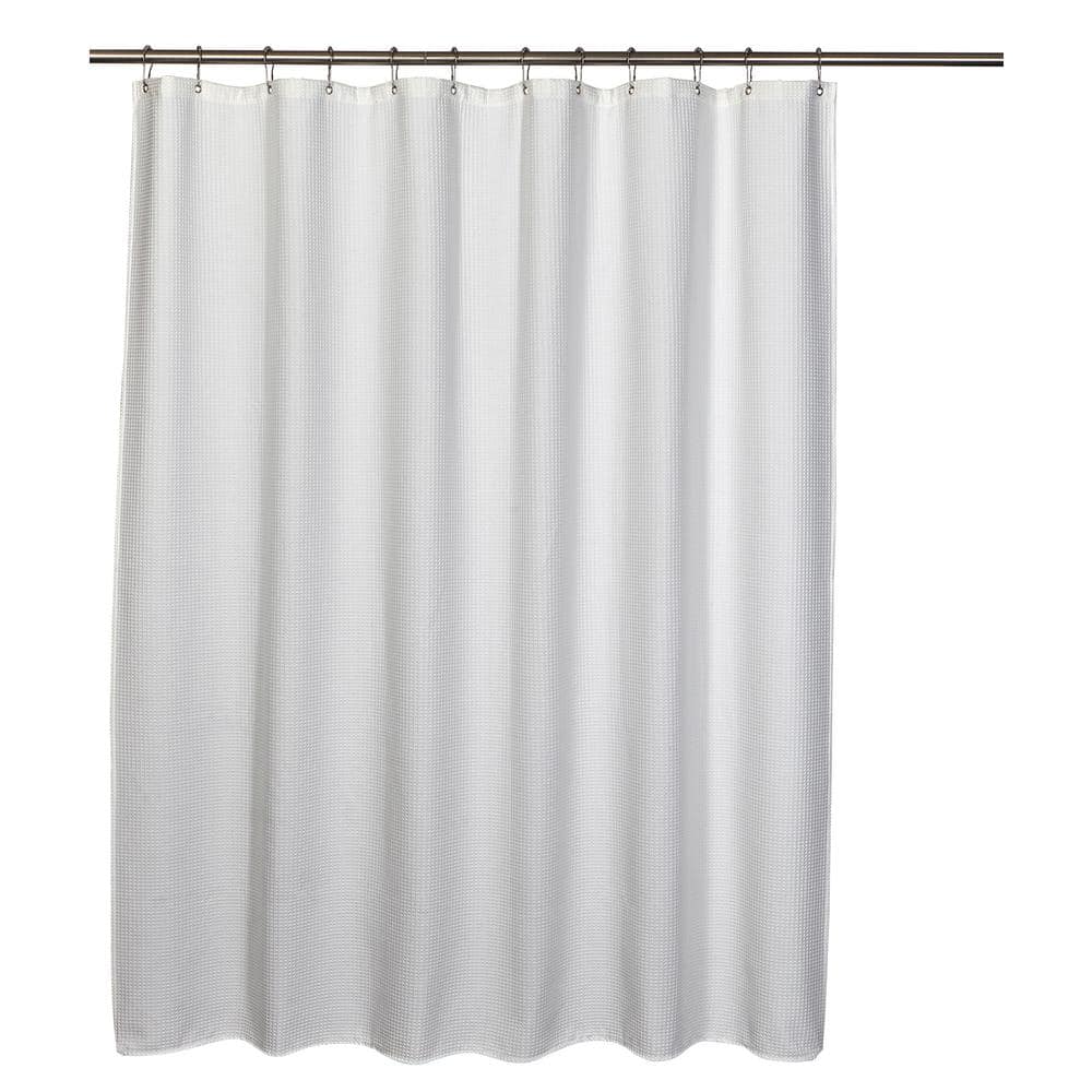 71 in. x 71 in. White Belgian Waffle Shower Curtain