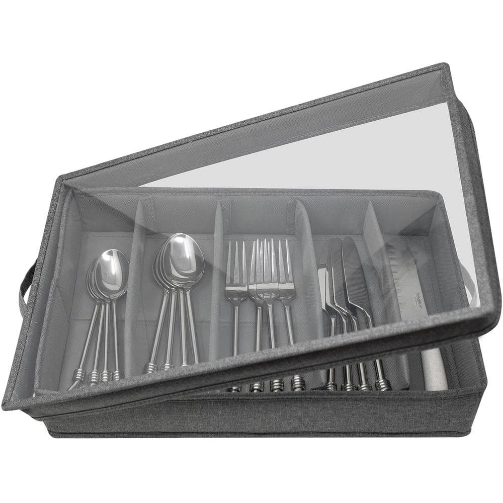 Flatware Utensil Storage Case, Silverware Storage Box Chest with Adjustable  Dividers, Cutlery Storage Holder with Zipper Lid for Organizing Cutlery