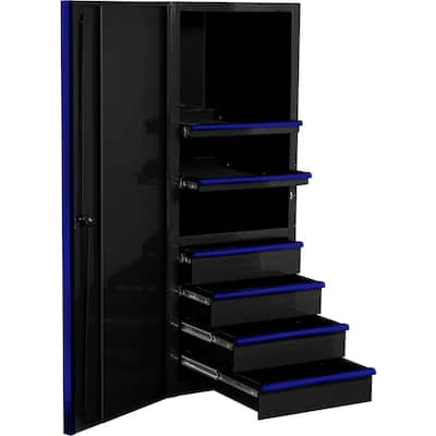 EXQ 24 in. 4-Drawer 2-Shelf Black Professional Side Tool Chest with Blue Handles