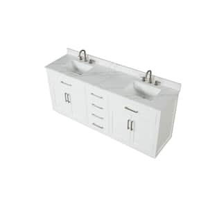 Aphrodite 80 in. W x 22 in. D x 36 in. H Freestanding Bath Vanity in White with White Quartzite Top and Double Sink