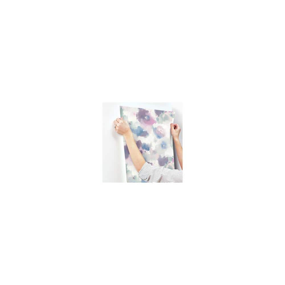Impressionist Pink and Blue Floral Peel and Stick Wallpaper
