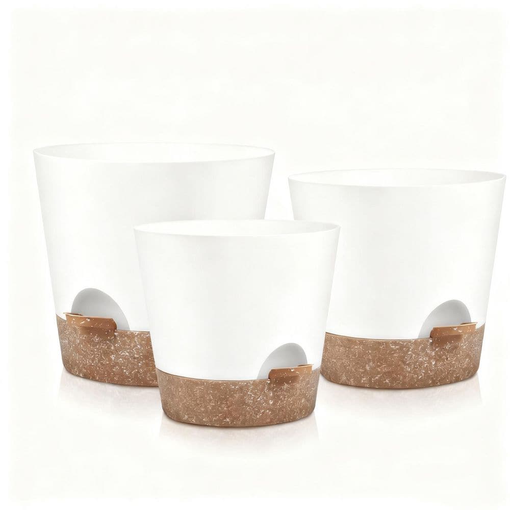 3-Pot 9, 8, 7.5 in. Snow Indoor Plastic Round Self Watering Planter with Drainage Holes and Saucers price history on PriceWatchPro