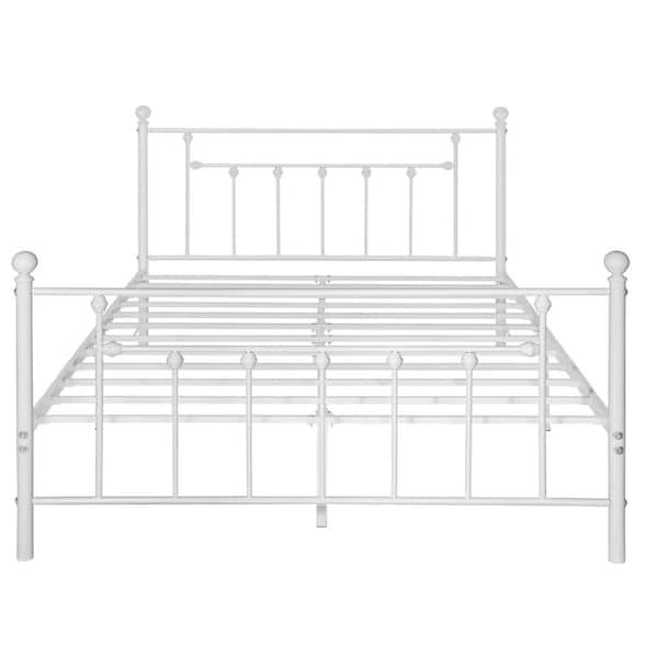 VECELO 54 in. W White Full size Classic Metal Platform Bed Frame with ...