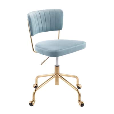 Tania Light Blue Velvet and Gold Adjustable Height Task Chair