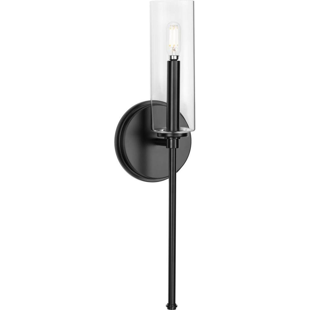 Elara Matte Black and Clear Glass Wall Sconce, 16.62"