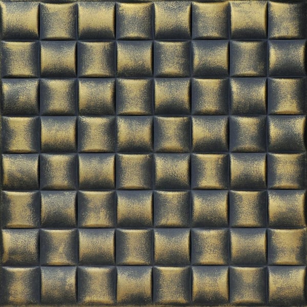 A La Maison Ceilings Cobblestone Black Brass 1.6 ft. x 1.6 ft. Decorative Foam Glue Up Ceiling Tile (21.6 sq. ft./case)