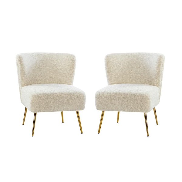 JAYDEN CREATION Gabriel Upholstered Accent Ivory Side Chair with Metal Base (Set of 2)