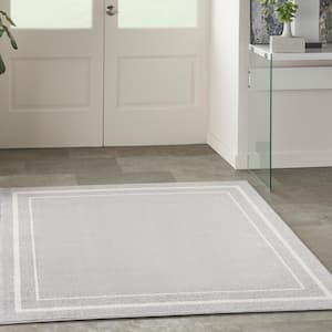 Essentials Grey/Ivory 5 ft. x 5 ft. Square Solid Contemporary Indoor/Outdoor Area Rug