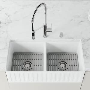 15 in. x 15 in. Silicone Bottom Grid for 36 in. Double Bowl Kitchen Sink in Gray (2-Pack)