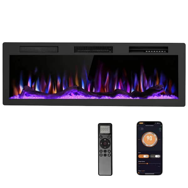 50 in. wall-mounted smart silent electric fireplace with timer and remote control in Black