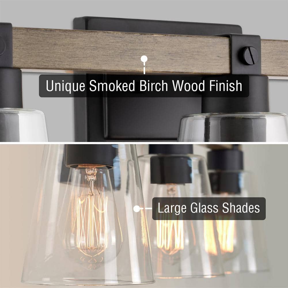 Asher 23" Black and Smoked Birch Wood Bathroom Vanity Light Set
