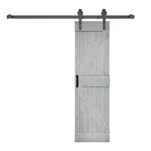 K Style 28 in. x 84 in. French Gray Finished Soild Wood Sliding Barn Door with Hardware Kit - Assembly Needed