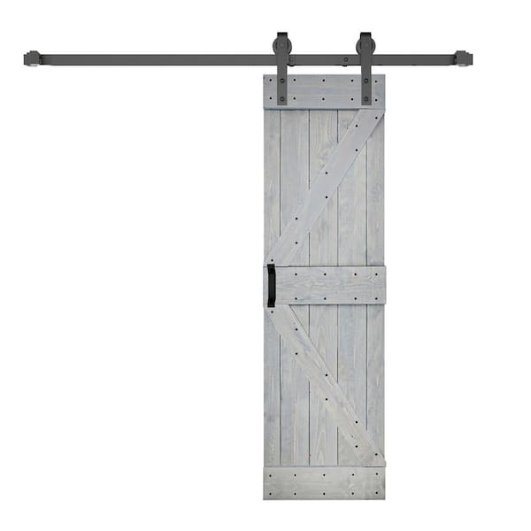 ISLIFE K Style 28 in. x 84 in. French Gray Finished Soild Wood Sliding Barn Door with Hardware Kit - Assembly Needed