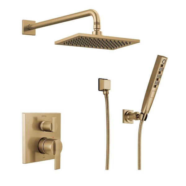 Ara Gold Double Handle 4-Spray Shower Faucet 2.5 GPM with Hand Shower and Pressure Balance in Champagne Bronze