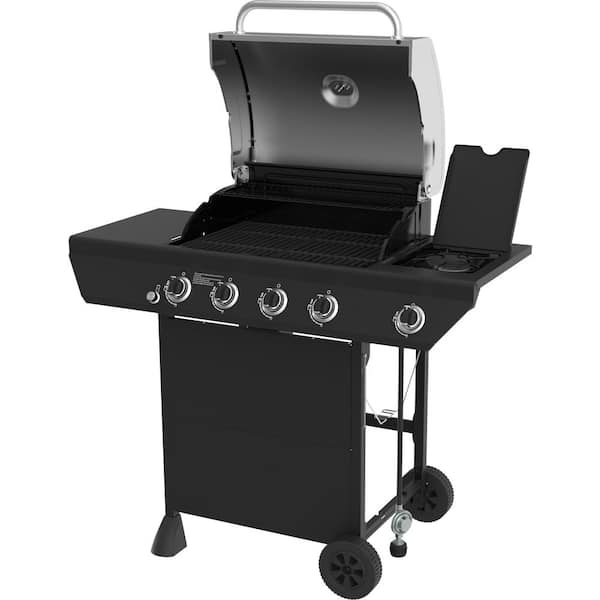 4-Burner Propane Gas Grill in Black with Side Burner and Stainless Steel  Main Lid
