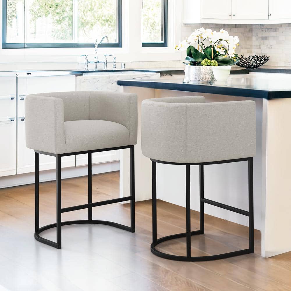 OrangeOne 26 in. Cream-Gray Low Back Bar Stool with Metal