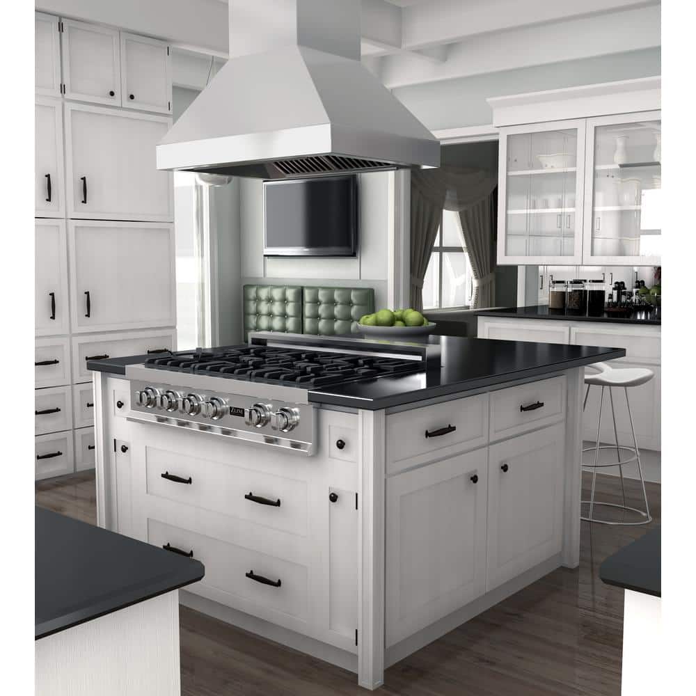 36'' Stainless Steel Convertible Island Range Hood with Charcoal Filter