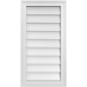 16 in. x 30 in. Vertical Surface Mount PVC Gable Vent: Decorative with Brickmould Frame