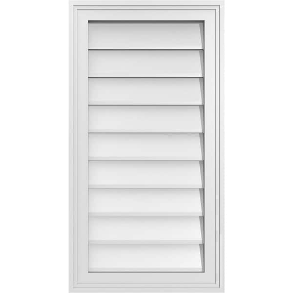 Ekena Millwork 16 in. x 30 in. Vertical Surface Mount PVC Gable Vent: Decorative with Brickmould Frame