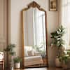XRAMFY Antique Gold 28 in. W x 69 in. H Arched PU Frame with Ornate Carved Decoration Full Length Mirror Floor Mirror FMPUAC052869GD