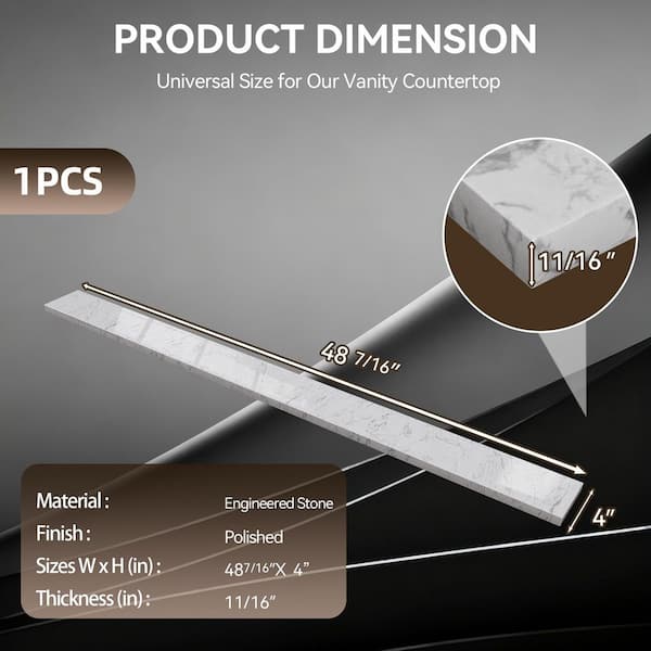 48 in. W x 4 in. H Engineered Stone Vanity Backsplash in Carrara White for Vanity Sink Top,Window Sill,Door Transitions