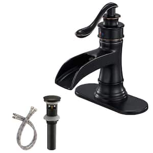 Waterfall Single Hole Single-Handle Low-Arc Bathroom Faucet With Pop-up Drain Assembly in Oil Rubbed Bronze