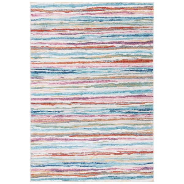 Phoenix 5 ft. x 8 ft. Ivory/Blue Abstract Striped Area Rug