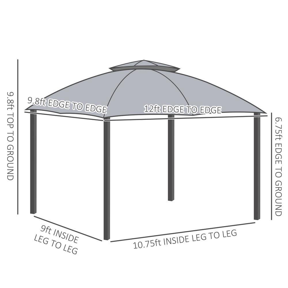12 ft x 10 ft Gray Metal Octagon Outdoor Gazebo with Mesh Sidewalls