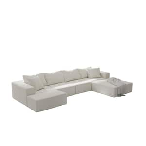 132 in. W Square Arm Chenille L Shaped Modular Free Combination Sofa in. Beige