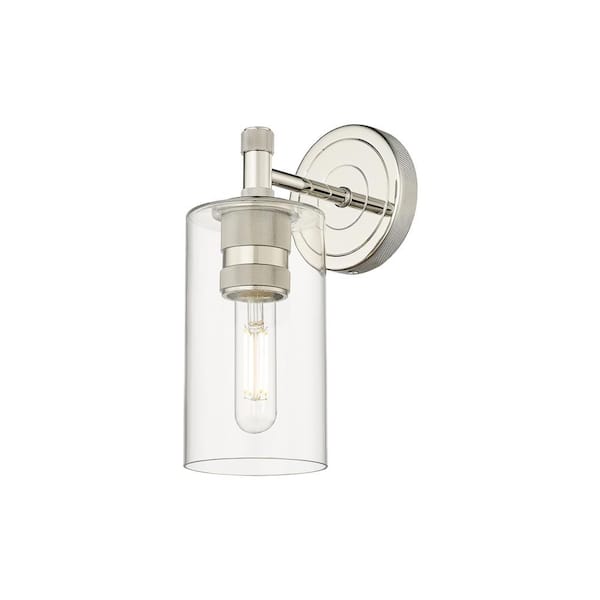 Innovations Crown Point 3.88 in. 1-Light Polished Nickel Wall Sconce with Glass Shade