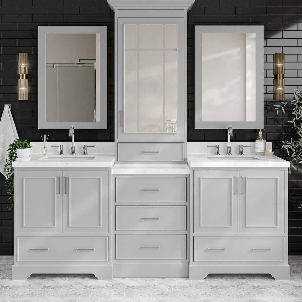 Stafford 84 in. Double Sink Freestanding Bathroom Vanity in Gray with Carrara White Quartz Top price history on PriceWatchPro