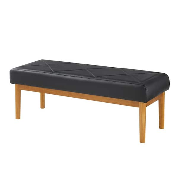 VECELO Upholstered Entryway Bench Black Dining Bench with Solid Wood ...