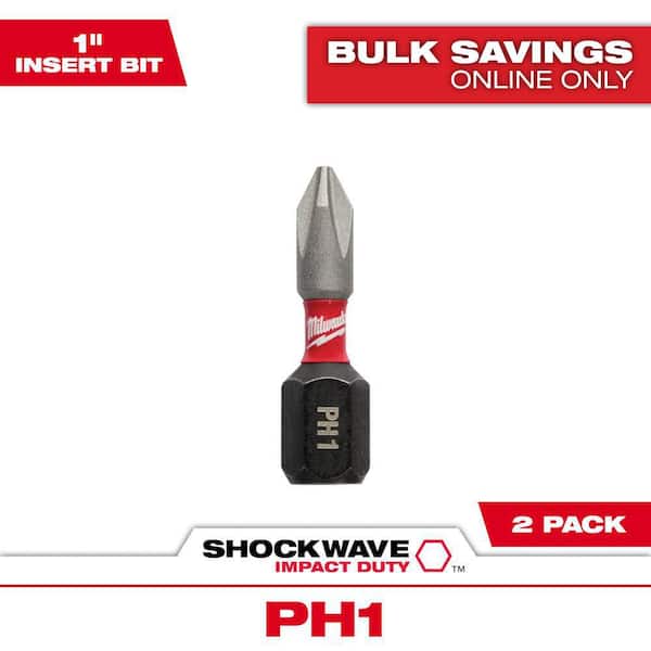 Milwaukee SHOCKWAVE Impact Duty 1 in. Phillips #1 Alloy Steel Insert Bit (2-Pack)