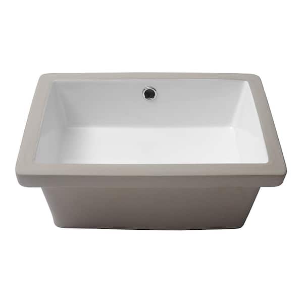Tatahance 18 in . Undermount Rectangular Bathroom Sink with Overflow Drain in White Ceramic