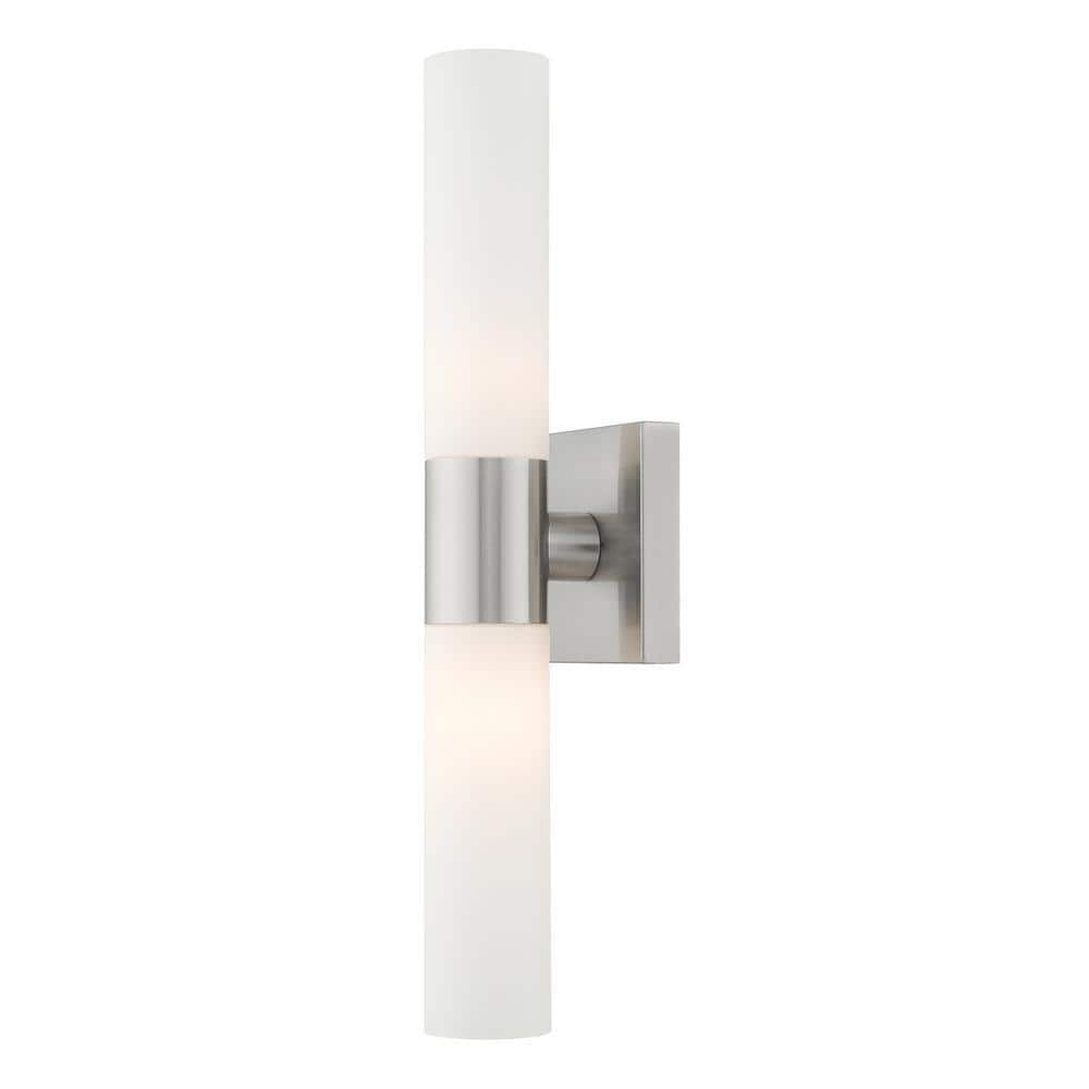 Aero Brushed Nickel 2-Light Outdoor Vanity with Etched Opal Glass