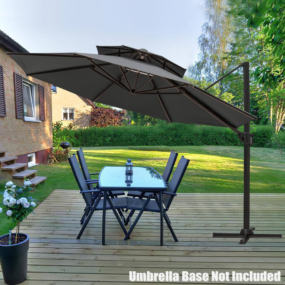 11.5 ft Gray Aluminum Cantilever Patio Umbrella with Double Top