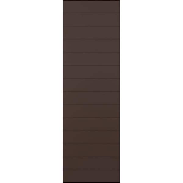 Ekena Millwork 18 in. x 37 in. True Fit PVC Horizontal Slat Modern Style Fixed Mount Board and Batten Shutters Pair in Raisin Brown