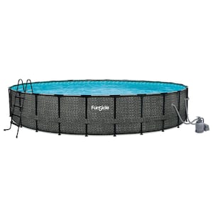 24 ft. Round 52 in. Deep Metal Frame Above Ground Pool, Dark Herringbone