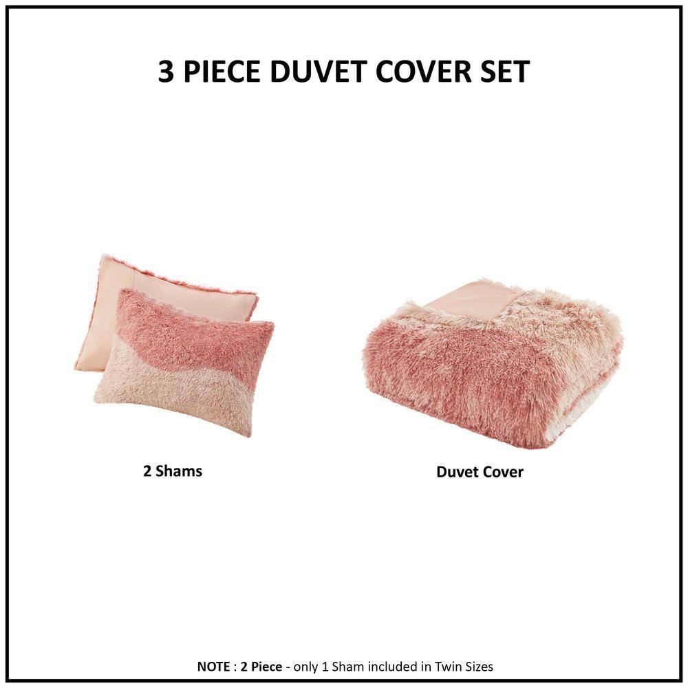 Blush Ombre Shaggy Faux Fur Queen Duvet Cover Set