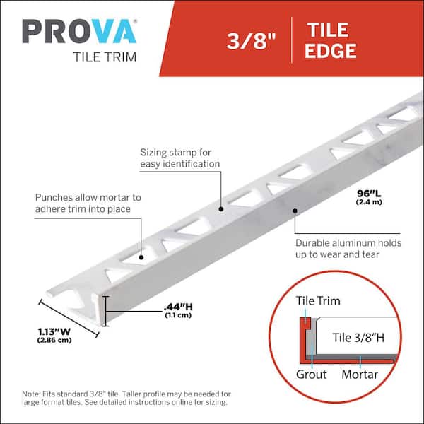 Marble Sublimated 1.13 in. W x 96 in. L Aluminum 3/8 in. Tile Edge Trim