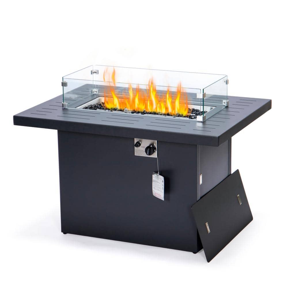 Chelsea Black Aluminum Gas Fire Pit Table with Glass Shield