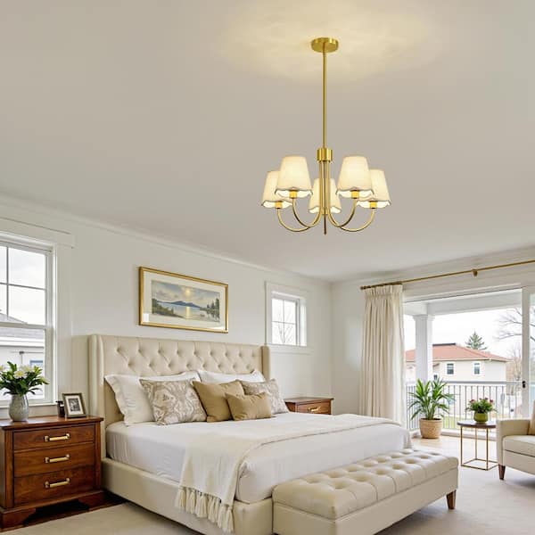 KAISITE 5-Light Indoor Light Luxury Style Gold Arm Fabric Shade