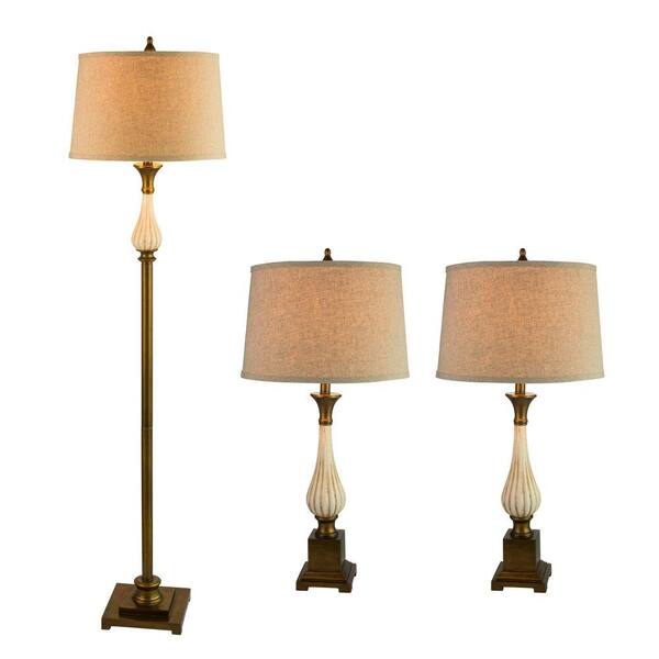 Fangio Lighting 64 in. 3-Piece Resin and Ceramic Ivory Lamp Set